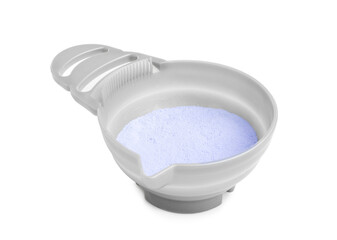 Bowl with hair bleaching powder isolated on white