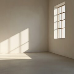 Obraz premium 햇빛이 들어오는 미니멀한 방의 구석, AI 생성