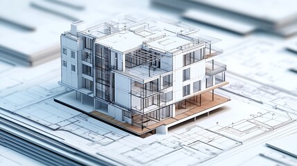 Modern architectural drawing featuring cross section floor plan and design image