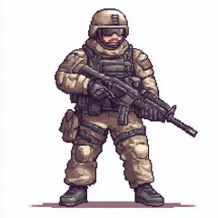 Fototapeta premium 8-bit pixel-style soldier video game character design on white background