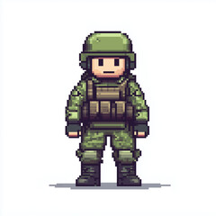 Fototapeta premium 8-bit pixel-style soldier video game character design on white background