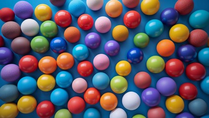 Fototapeta premium Colorful assortment of balls on blue background