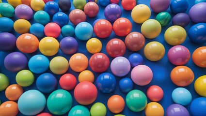 Obraz premium Colorful assortment of balls on blue background