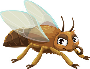 Cartoon funny gadfly insect character or fly mascot for kids, isolated vector. Cartoon gadfly or horsefly and botfly insect with smile on face and googly eyes, small cute fly insect