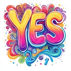 Obraz premium Colorful 'YES' Word Art with Line Design and Minimalist Style