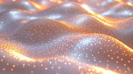 A digital wave of gold, silver, and white light with flowing particles represents the complexity and evolution of technology, data, and the interconnected digital world in a vibrant, blurred space.
