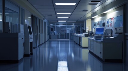 Empty Hospital Corridor Late Night Medical Facility