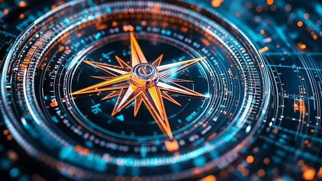 Shining digital compass design highlighting navigation and technology in a vibrant, futuristic style