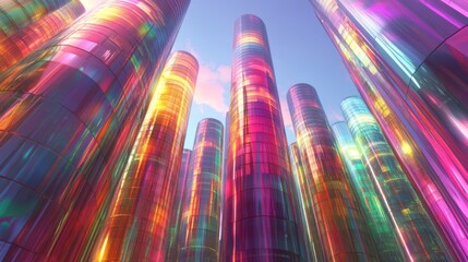 Fototapeta premium Vibrant Futuristic City with Colorful Glass Towers