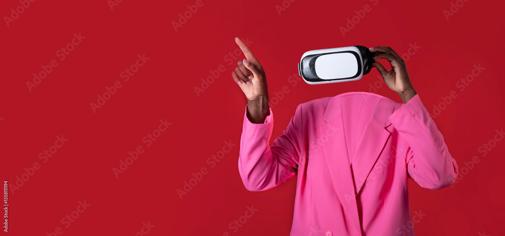 Aufkleber a user engages with a virtual reality headset, highlighting modern technology. the person is dressed