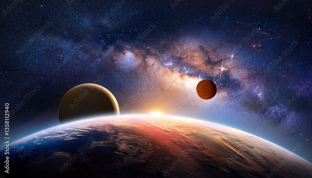 Aufkleber exploration of cosmic wonders with planets and galaxies shining in the vastness of outer space