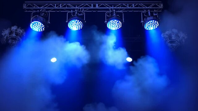 Illuminated Stage With Blue Vector Spotlight and Dramatic Smoke Generative AI