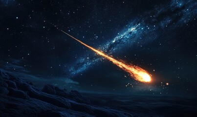 Naklejka premium A shooting star is streaking across the night sky