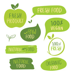 Organic, fresh ,natural, healthy, food, eco, bio, guarantee labels, badge, logo. isolated vector