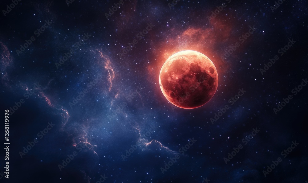 Canvas Prints a red planet is in the sky with a blue background