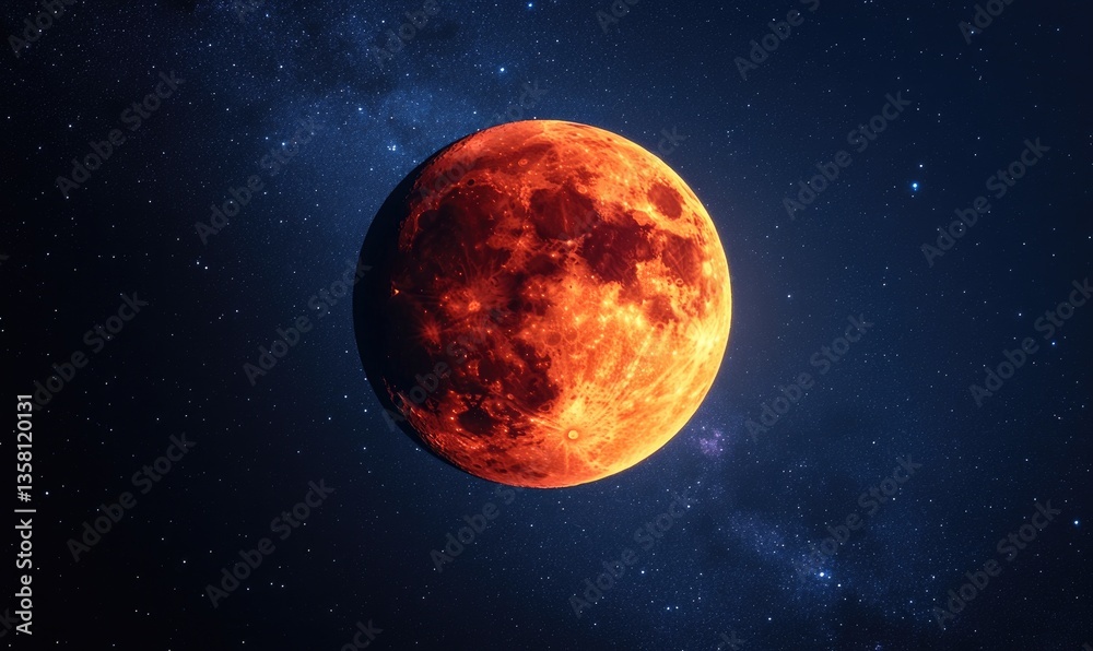 Canvas Prints a red planet in the sky with a blue background