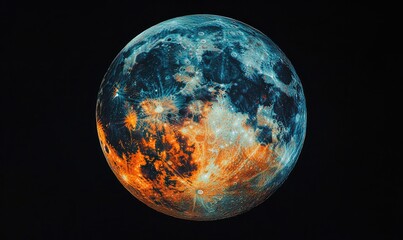 Naklejka premium A close up of a blue and orange moon