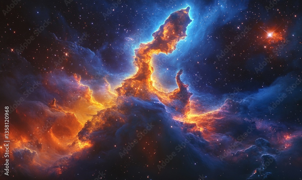 Wall mural a colorful nebula with orange and blue clouds