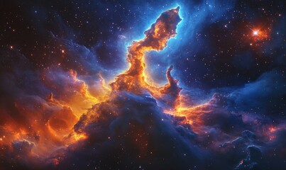 Fototapeta premium A colorful nebula with orange and blue clouds