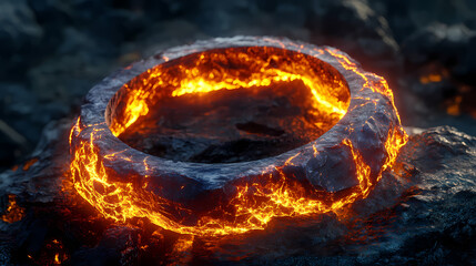 Glowing obsidian ring abstract volcanic rock formation. Enigmatic Obsidian. Illustration