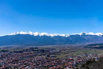 Razlog Valley Surrounded by Pirin Mountains in Bulgaria under Clear Blue Sky