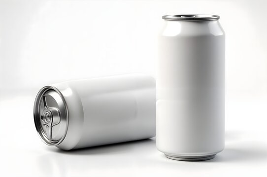 Two silver aluminum cans on white background
