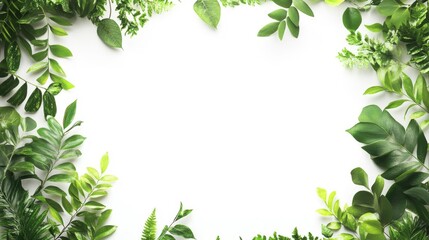 Green Leaf Frame on White Background