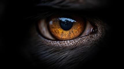 Close-up of an amber eye, deep within shadows