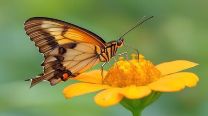 Butterfly on Yellow Flower in Green Garden