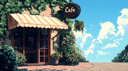 야외 테라스 카페의 전경, AI 생성