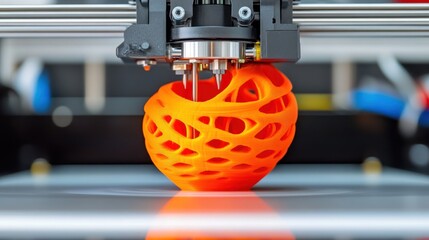 Three dimensional printer creating an orange lattice sphere