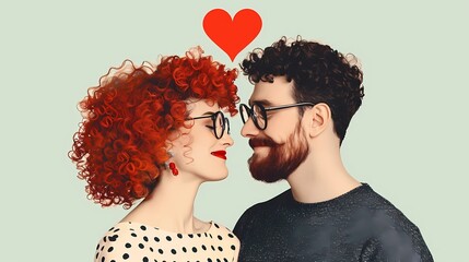 Couple enjoying a moment together with playful expressions and heart graphic above in a light-colored backdrop Generative AI