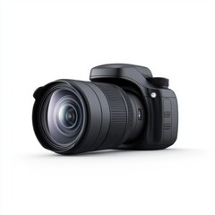 Fototapeta premium Modern digital camera with large lens and sleek design on a white background for photography enthusiasts and professionals