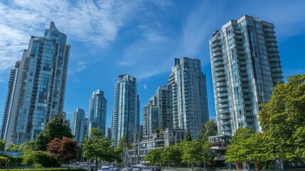 Modern Cityscape: Highrise Buildings and Blue Sky
