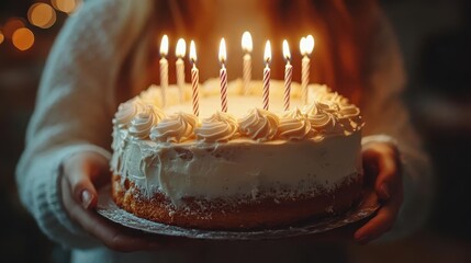 A family celebrating a birthday with a homemade cake and candles, Family Celebration, Joyful and sweet