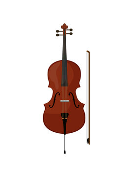 Vector illustration of a brown cello with a bow.