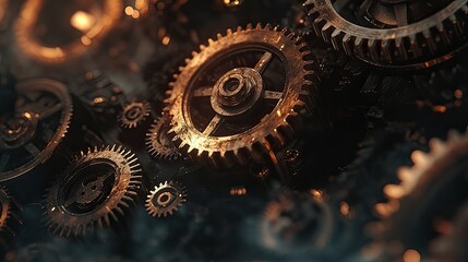Intricate Metal Gears Interlocking Precisely