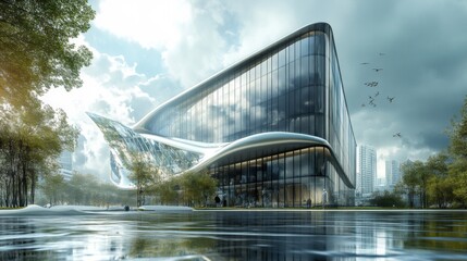 Fototapeta premium Modern Glass Building Architecture in Urban Setting