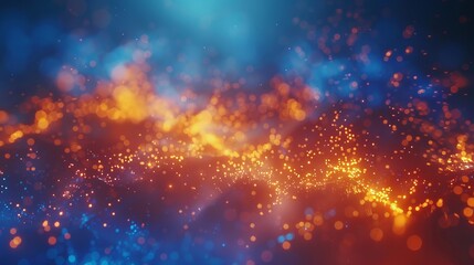 Obraz premium Dynamic Abstract Background: Particle Flow, Blue And Orange Glowing Orbs, Modern Backdrop