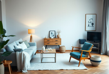 Bright living space features cozy seating, plants, and boho decor, creating a relaxed atmosphere perfect for gatherings and relaxation.