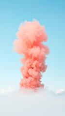 Pink smoke plume with clear sky.