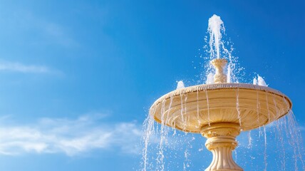 Ornate water fountain with clear blue sky background