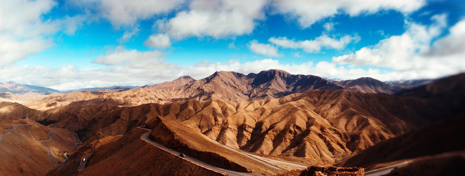 Panoramic view of the high Atlas Mountains in Morocco.