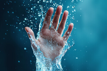 Fototapeta premium Water Hand Splash: Abstract Blue Liquid Texture Photography
