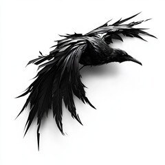 flying raven, png file of isolated cutout object on white background 