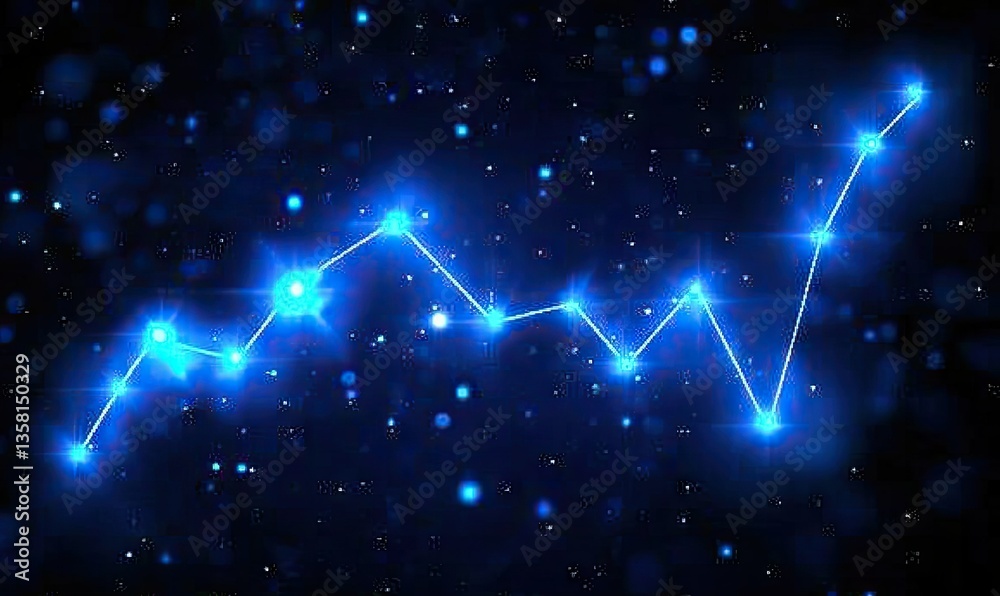 Poster a dynamic visualization of data trends represented through blue light bars on a digital screen. show