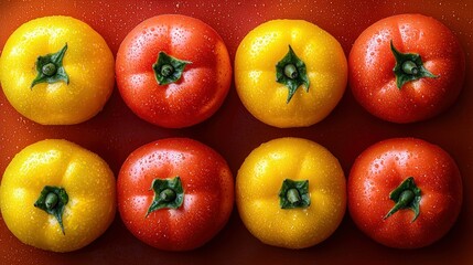 Fototapeta premium Colorful tomatoes arranged in a grid pattern
