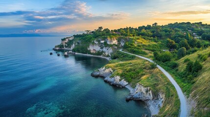Fototapeta premium Coastal Cliffside Road Scenic Sunset View