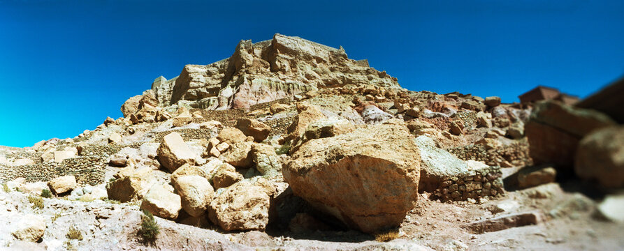 Panoramic view of Rock formation outside the City of Ouarzazate, Souss-Massa-Draa, Morocco.