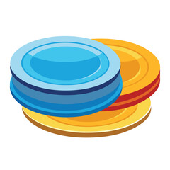 A stack of colorful round plates in blue, yellow, and orange arranged in a 3D diagram-like design